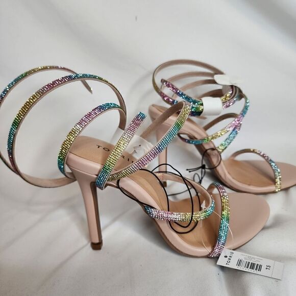 7.5W Wide Width Rainbow Rhinestone Heel 4" Spiral Lace Up Embellish Torrid Spark - Picture 8 of 13